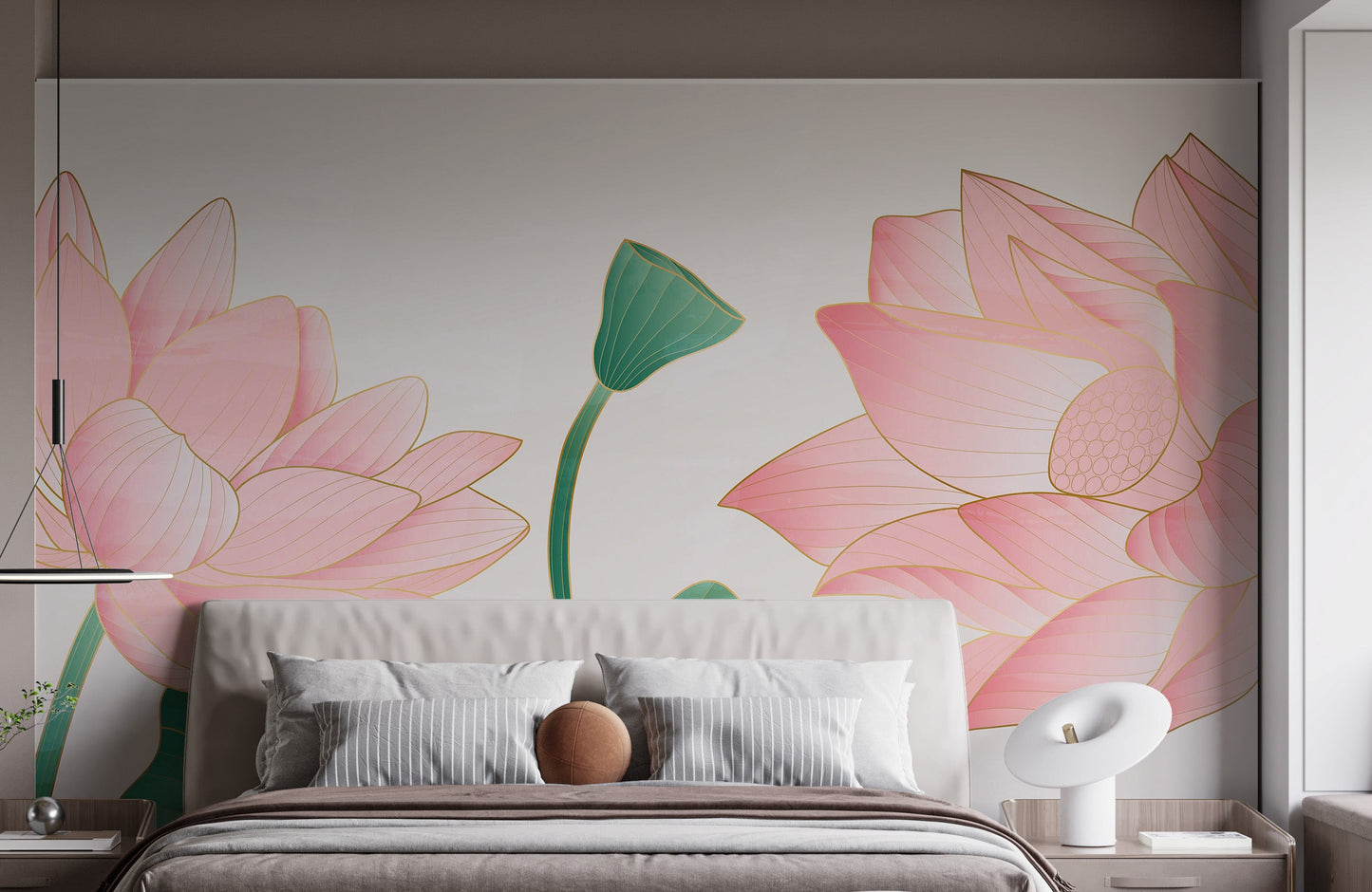 Gold and pink floral wall mural pattern
