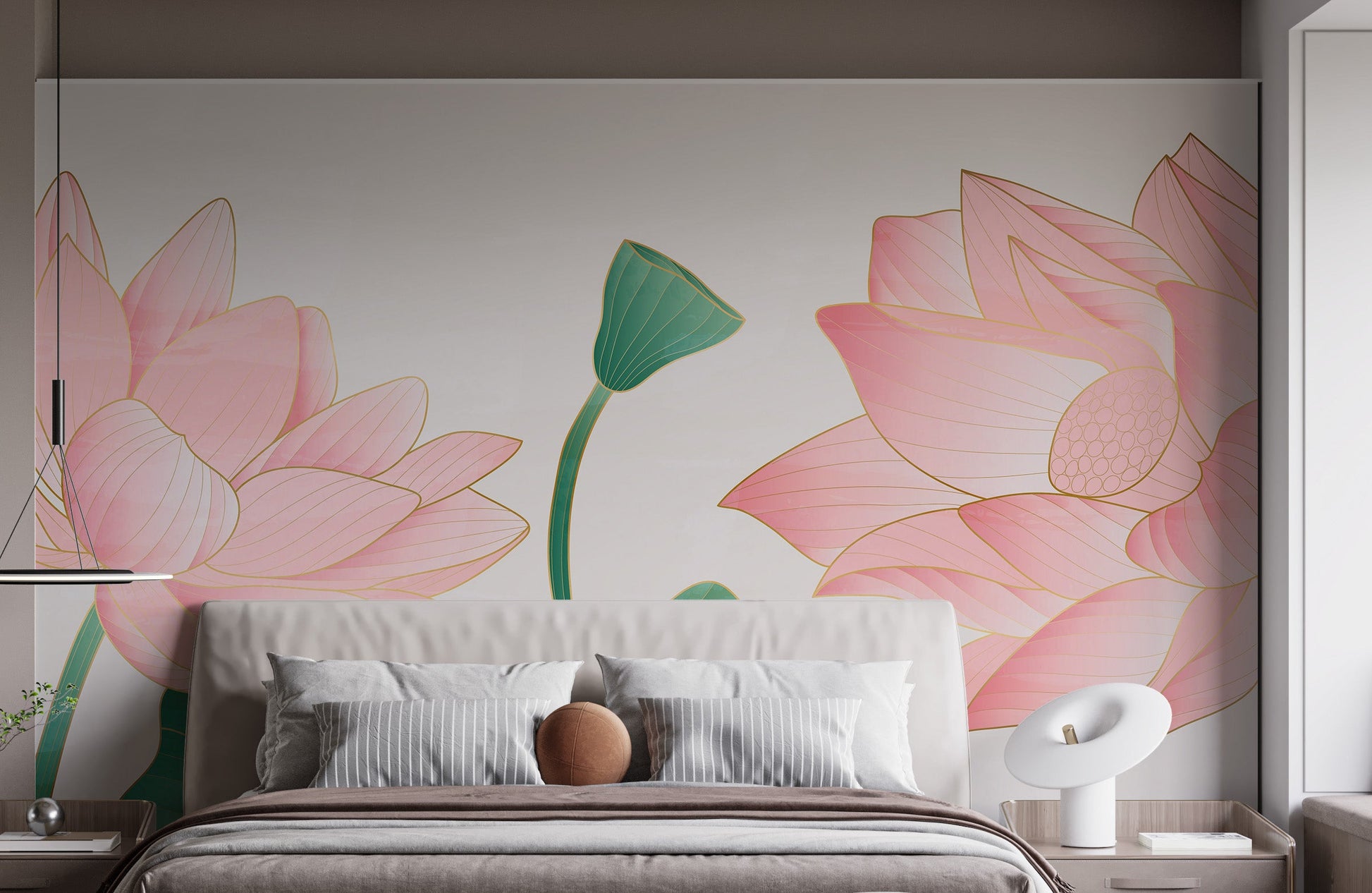 Gold and pink floral wall mural pattern
