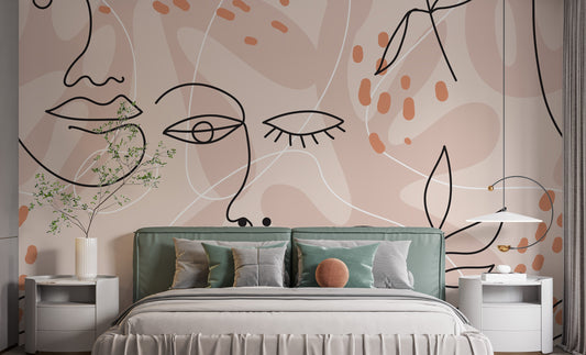 Large Human Face Line Pink Wallpaper Murals - Giffywalls
