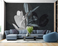 Large Leaves Textured wallpaper mural shown as a full feature wall that highlights the design