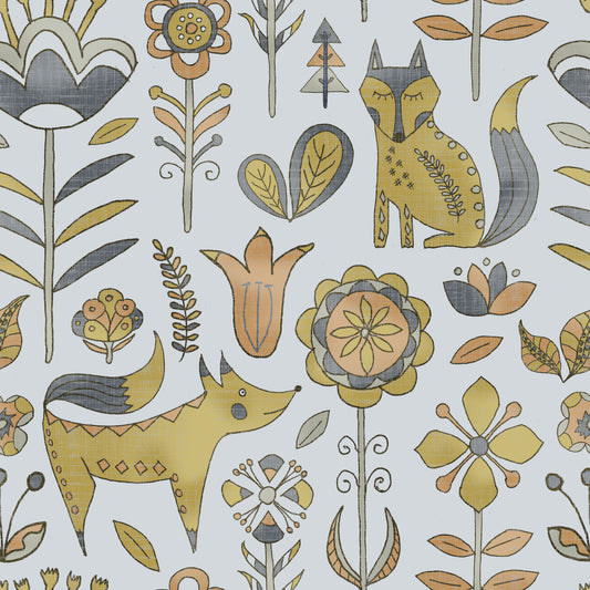 Foxes in the meadows golden gray Wallpaper
