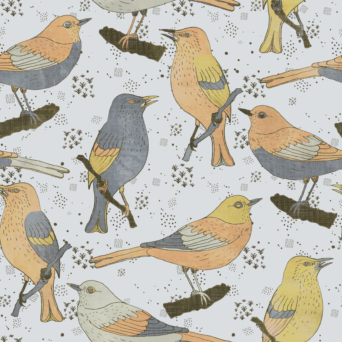 Birds Golden and Gray Wallpaper in your room — zoomed