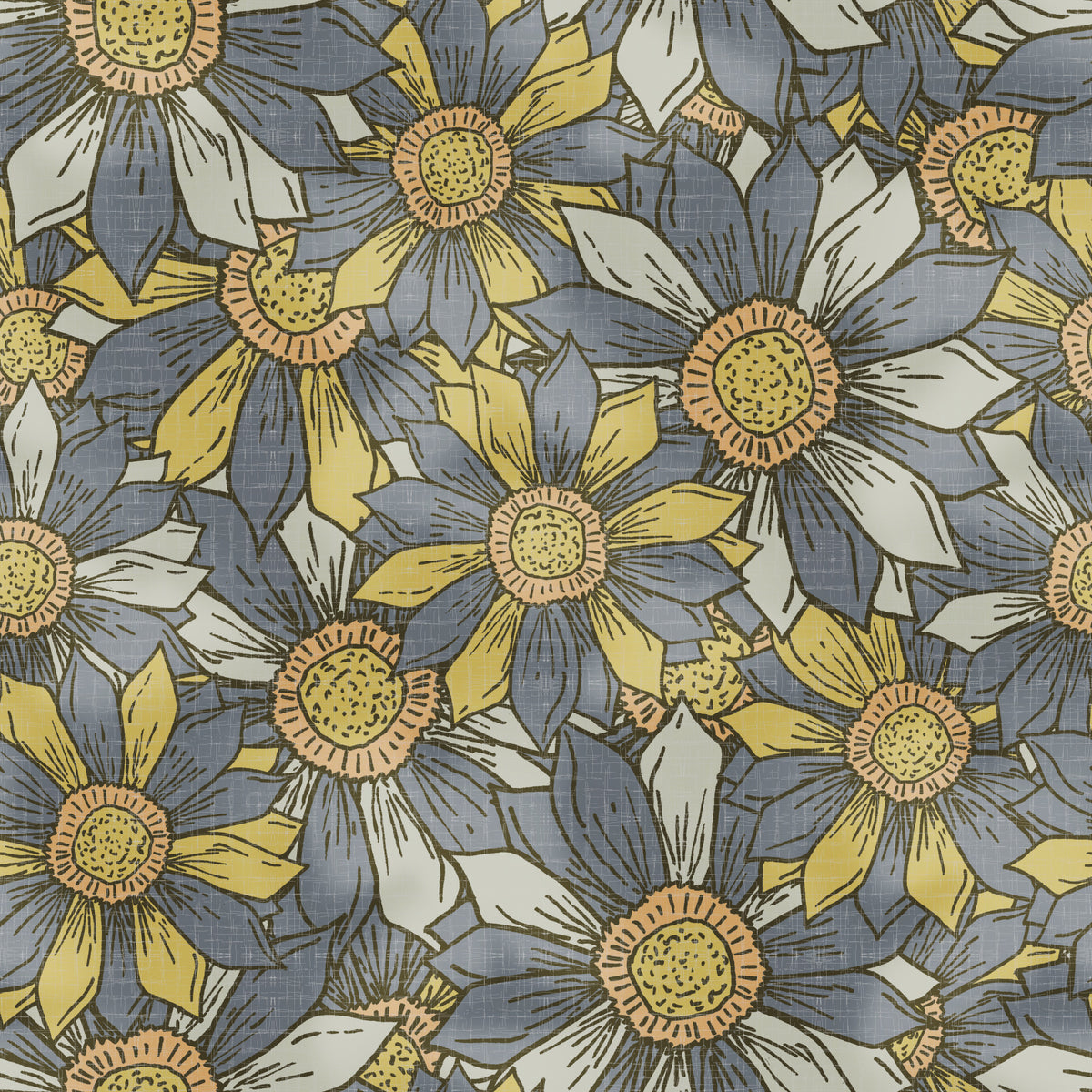 Boho Maximalist Flowers Golden and Gray Wallpaper in your room — zoomed