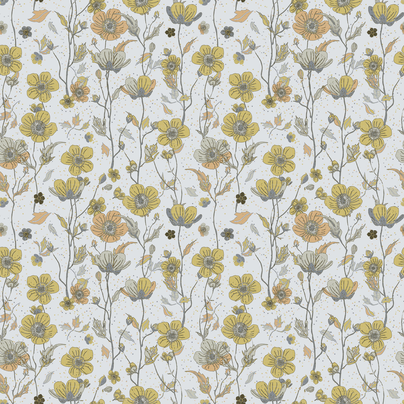 Buttercups Garden Golden and Gray Wallpaper