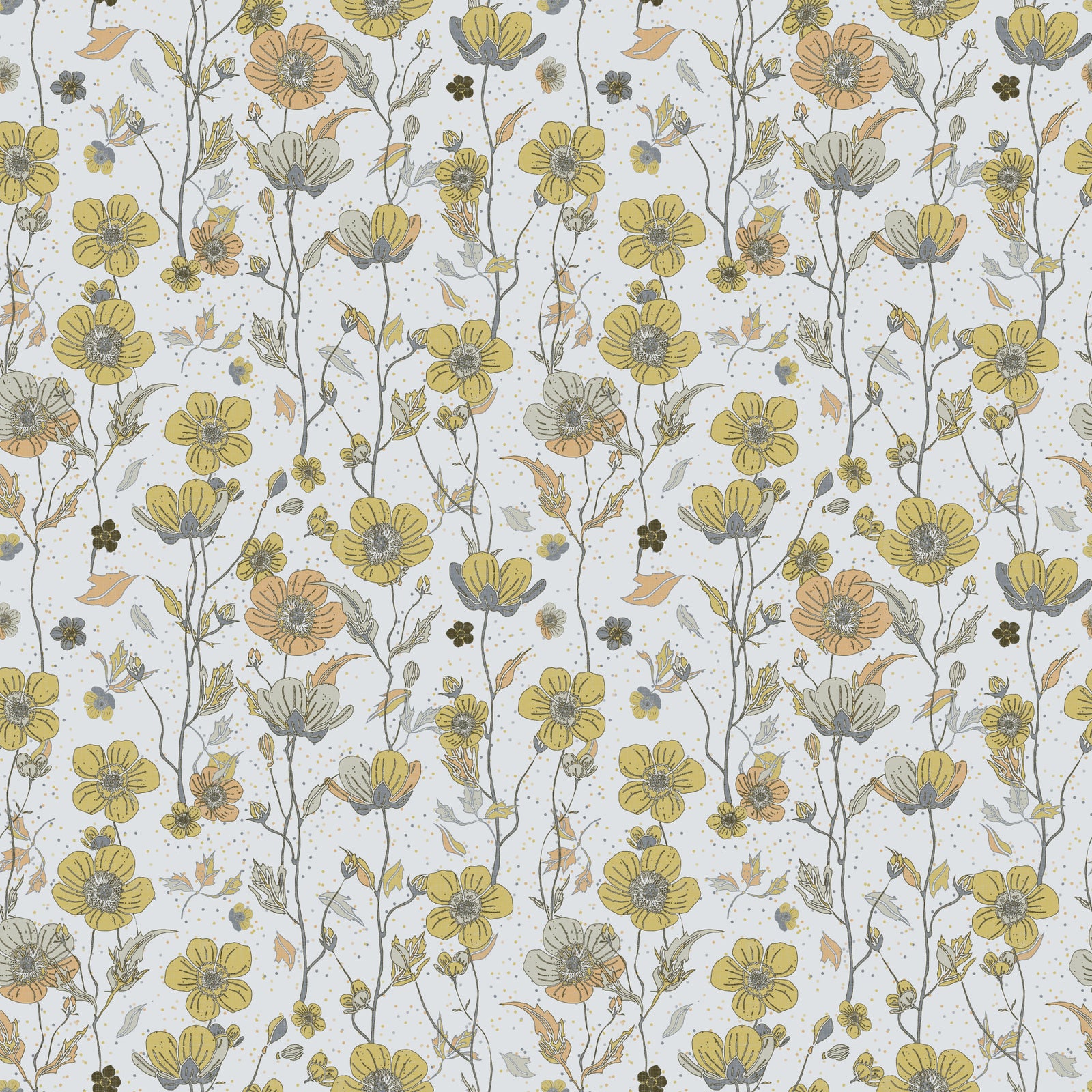Buttercups Garden Golden and Gray Wallpaper