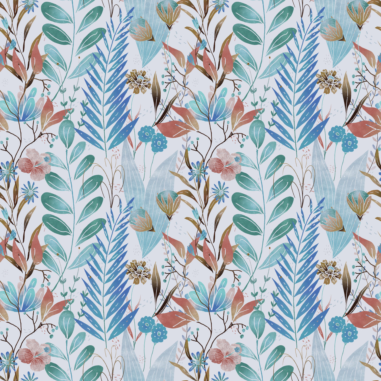 Wild Bloom Symphony Blue Wallpaper
