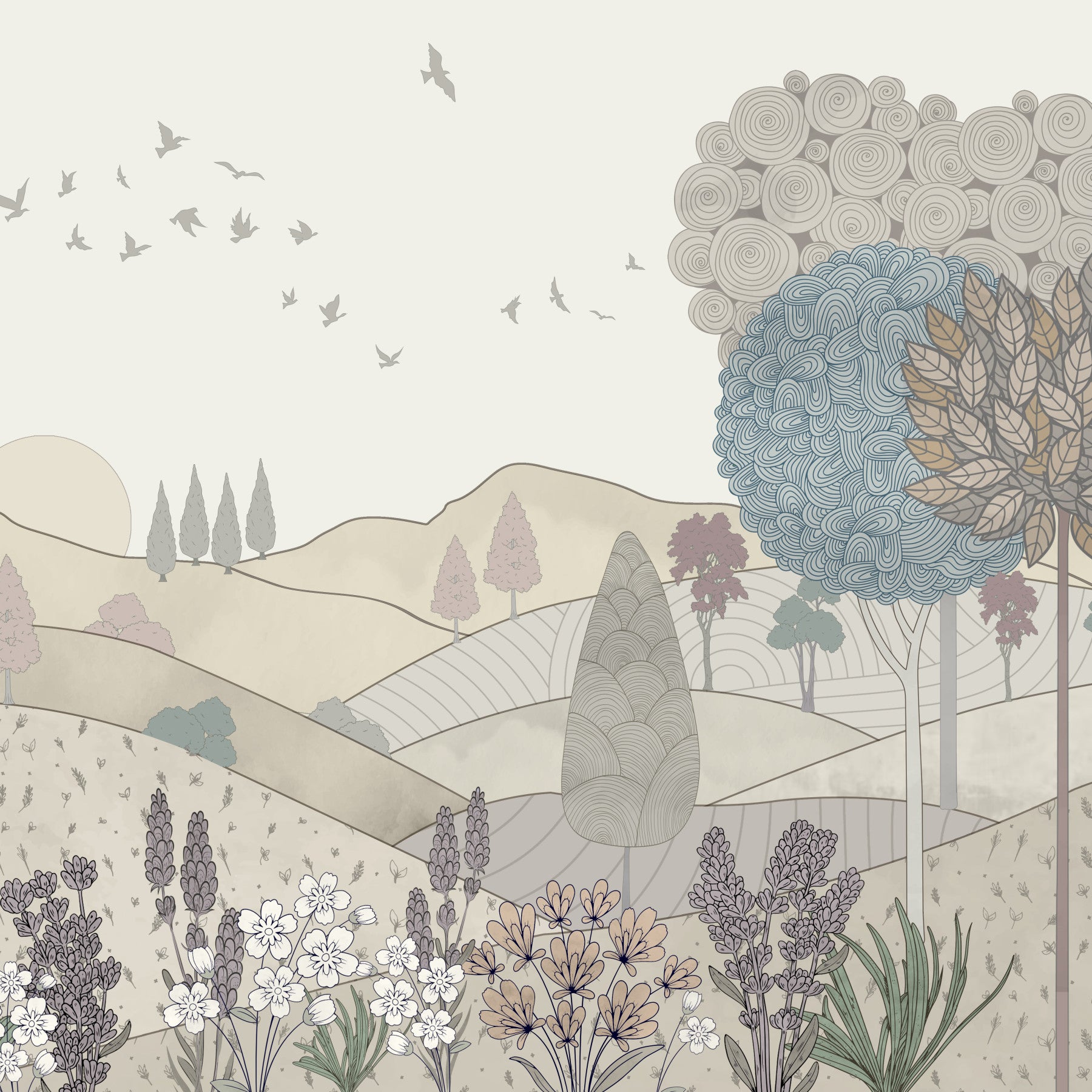 Serene Countryside Dreamscape Wallpaper in your room — zoomed