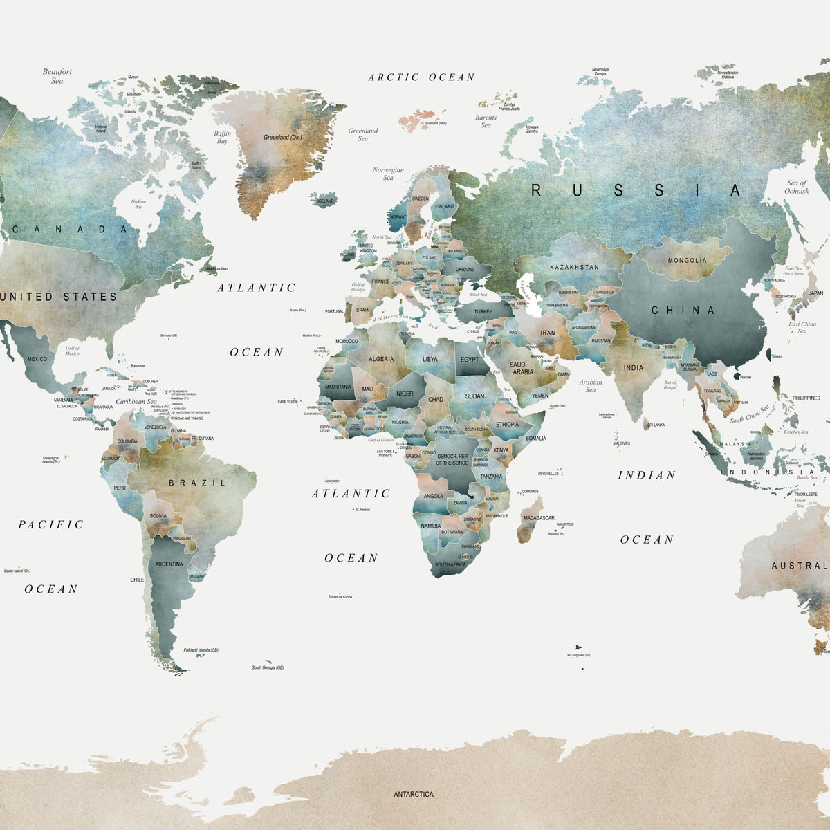 World Map Muted Tones in your room