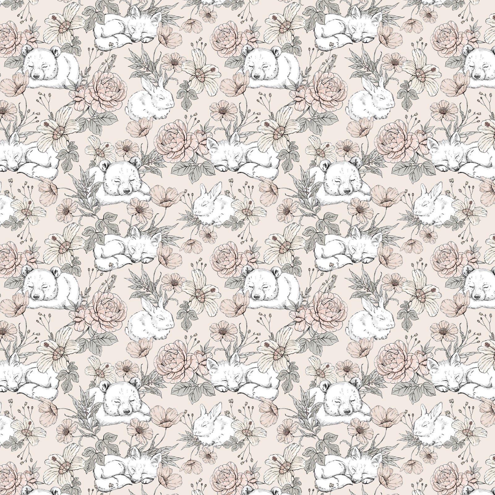 Sleeping Woodland Beige Wallpaper in your room