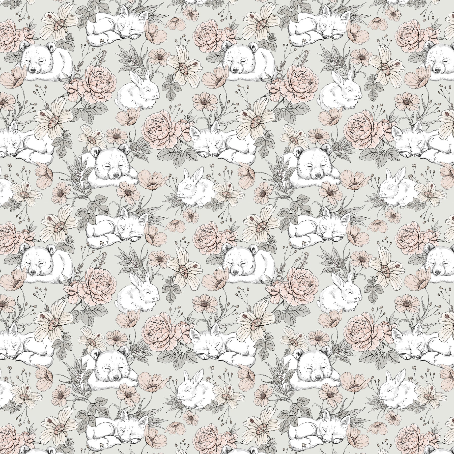 Sleeping Woodland Sage Green Wallpaper