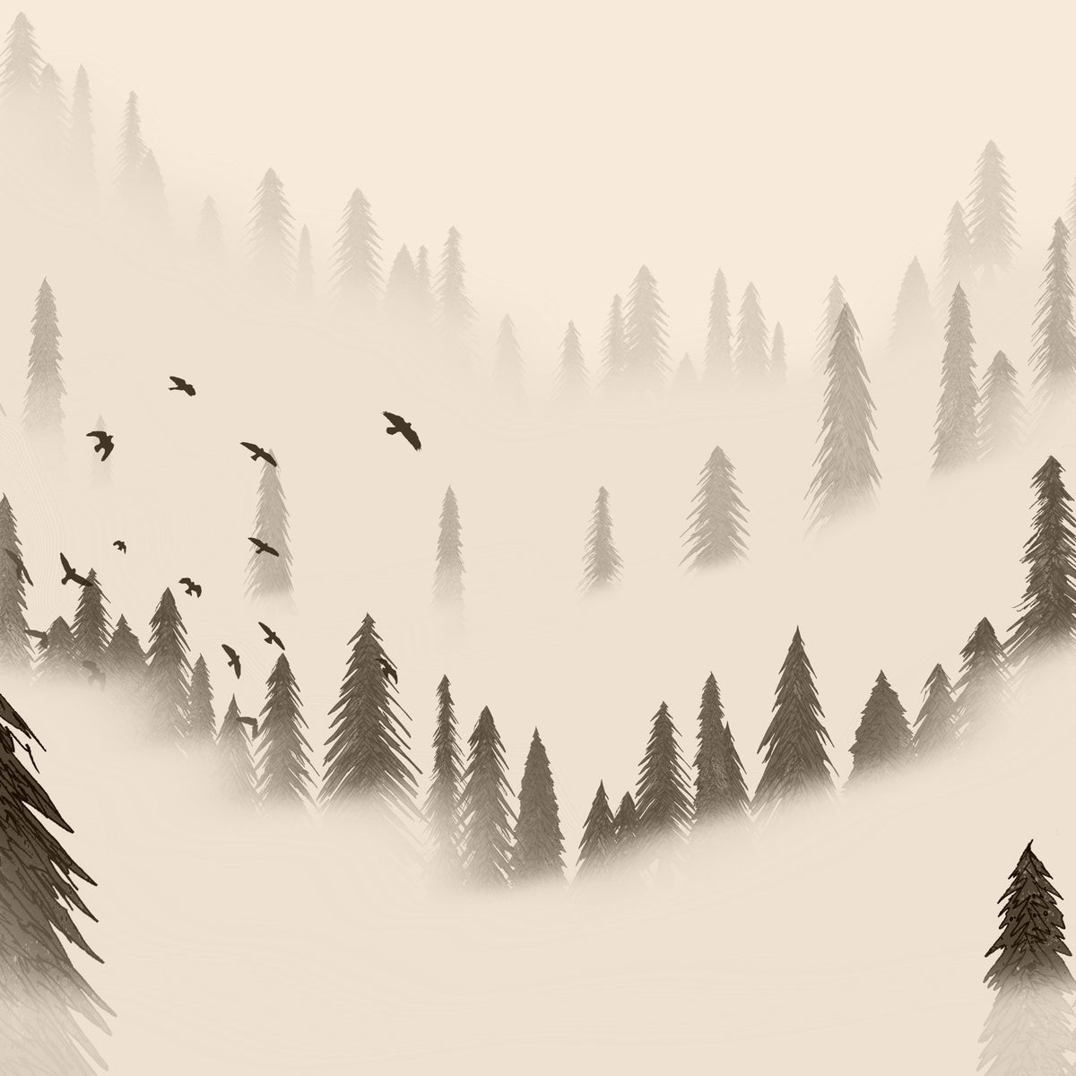 Northern Forest Sepia Wallpaper in your room — zoomed