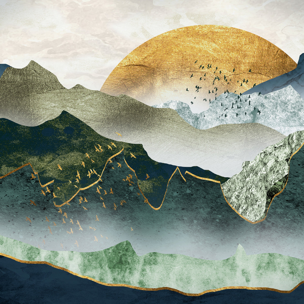 The Green Golden Mountains Sunset Wallpaper in your room