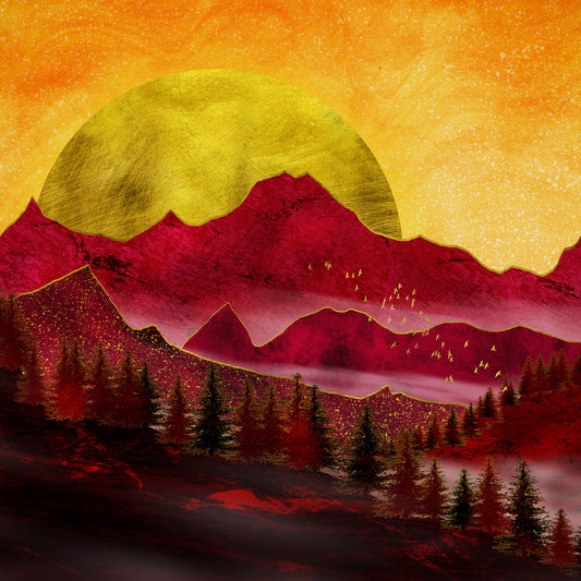 Golden Sun Over Red Mountains Wallpaper