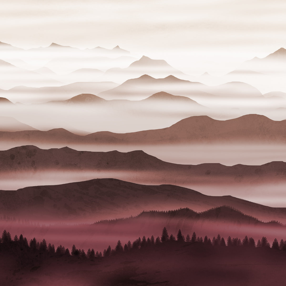 Burgundy Mountain Haze Wallpaper in your room — zoomed