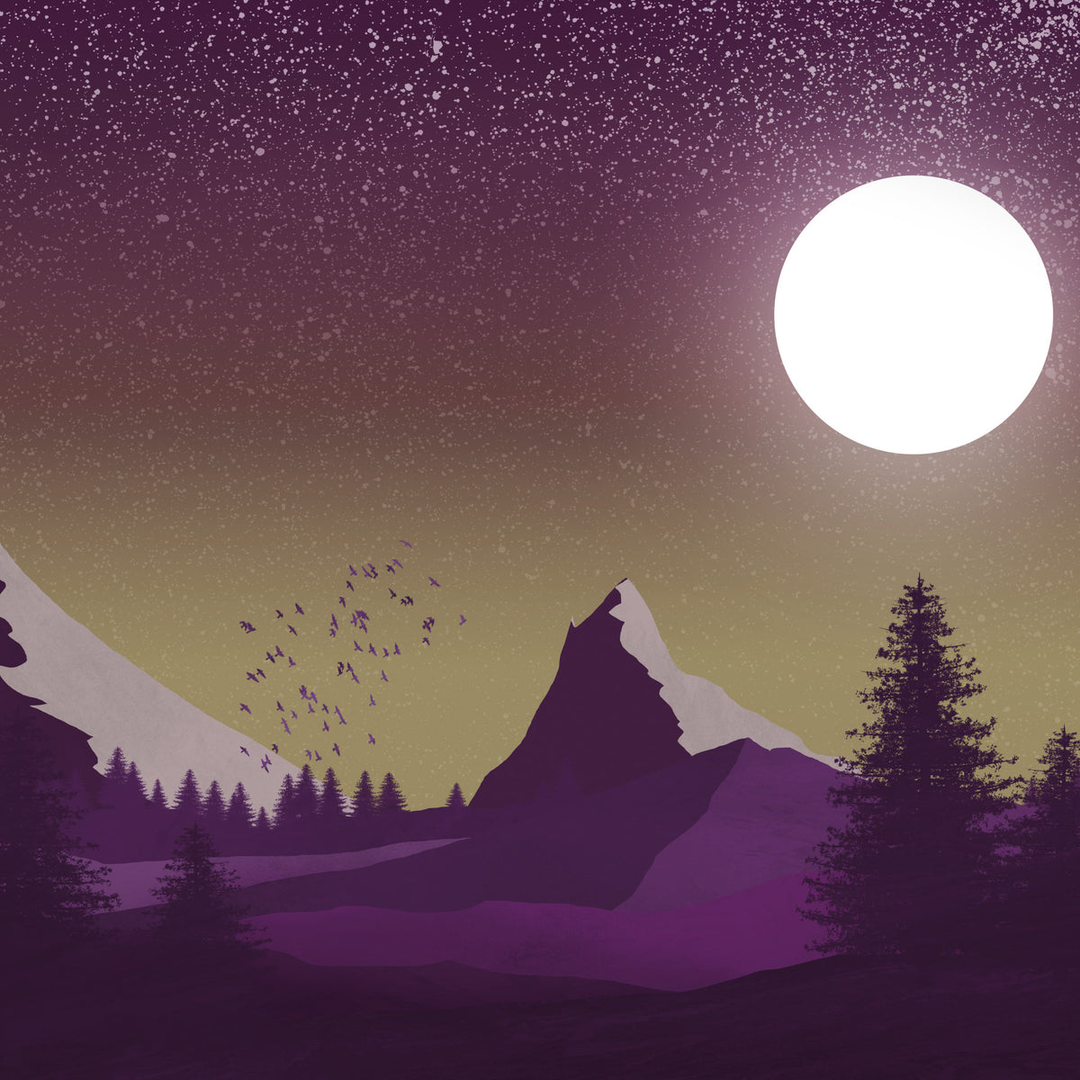 Purple Peaks Under the Moon Wallpaper in your room — zoomed