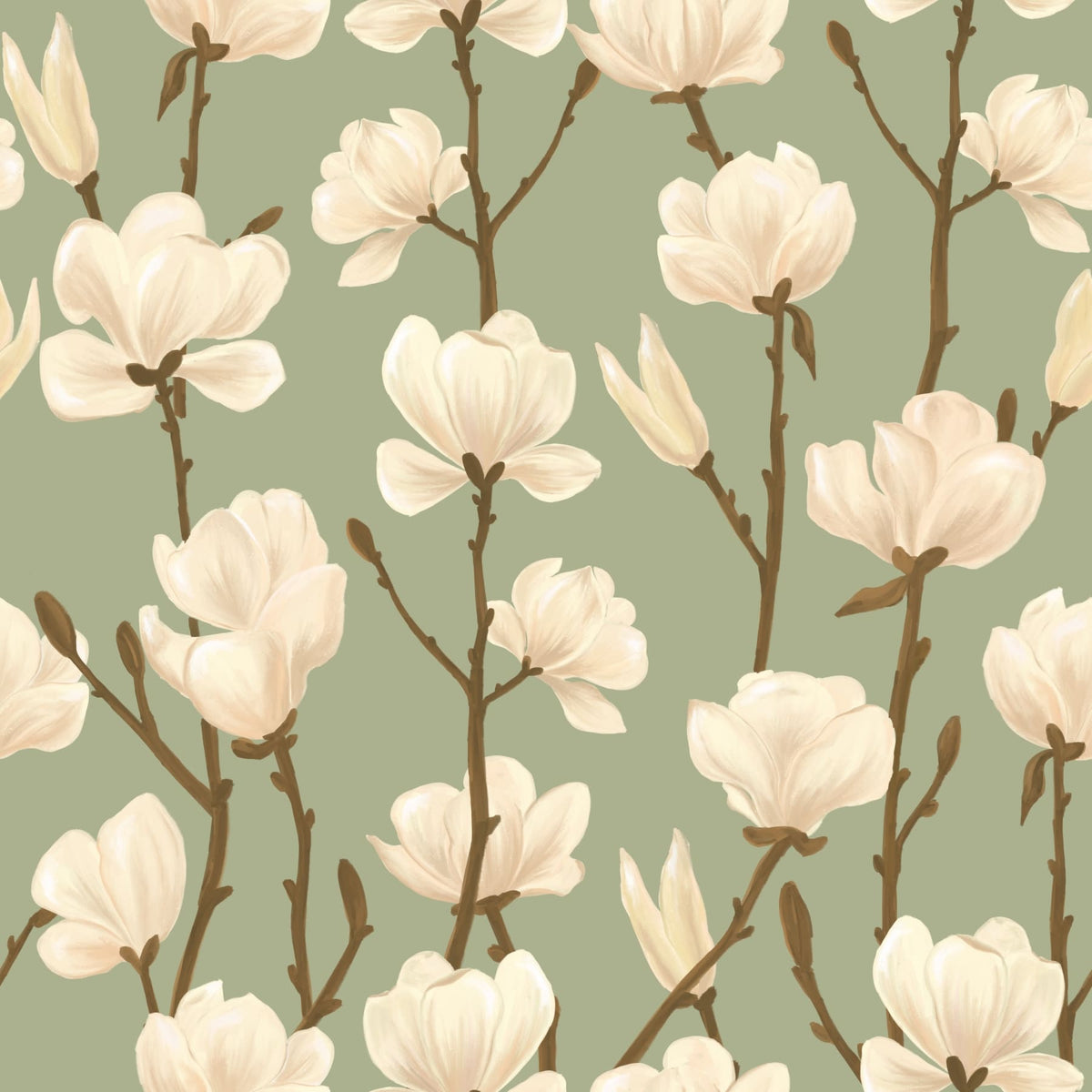 Earthy Magnolia Greens Wallpaper in your room — zoomed