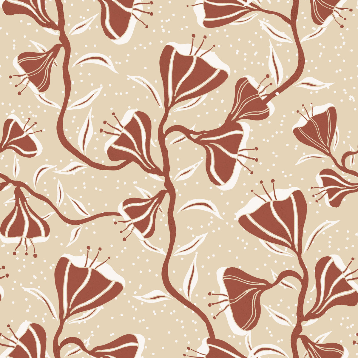 Cozy Cream Flower Vines Wallpaper in your room