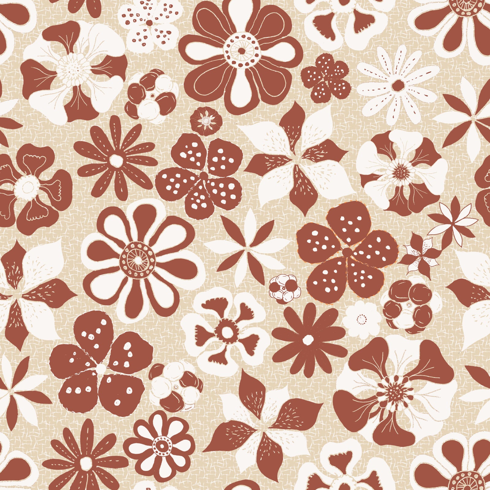 Cozy Cream Maximalist Faced Flowers Wallpaper