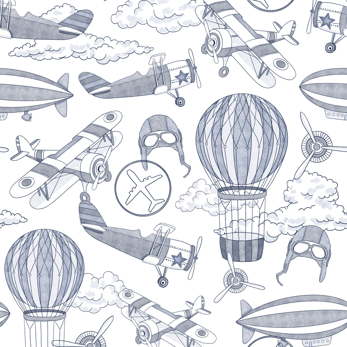 Vintage Plane blue Wallpaper in your room — zoomed