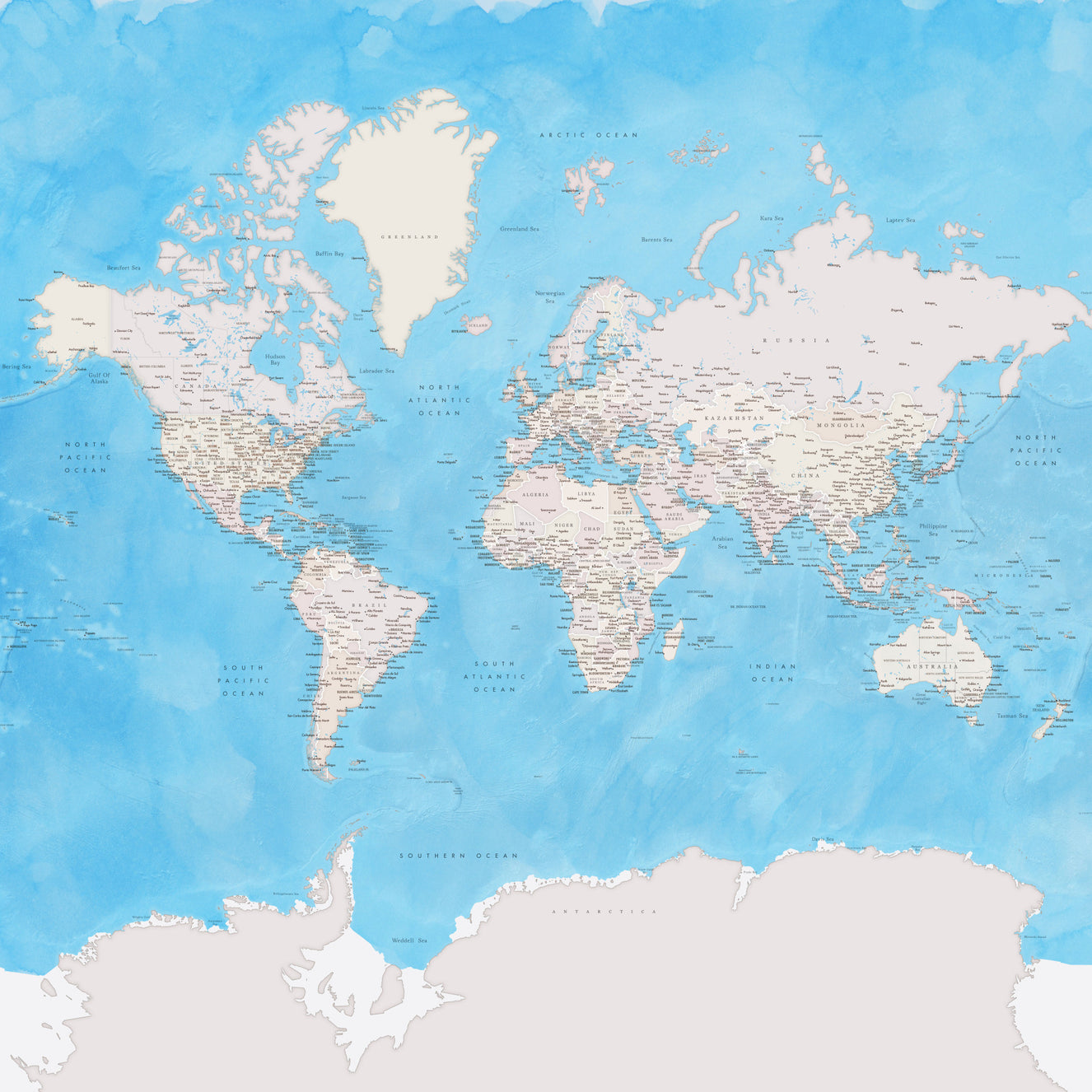 Blue Watercolor World Map Wallpaper