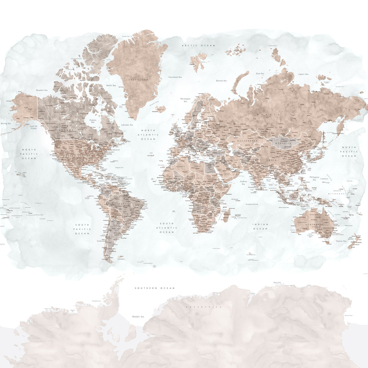 Antique World Map Watercolor Wallpaper in your room