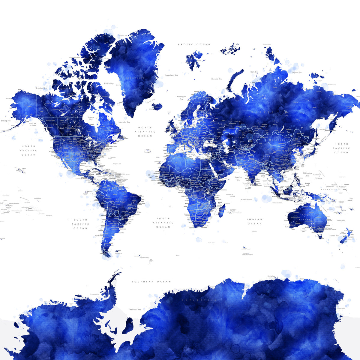 Indigo Watercolor World Map Wallpaper