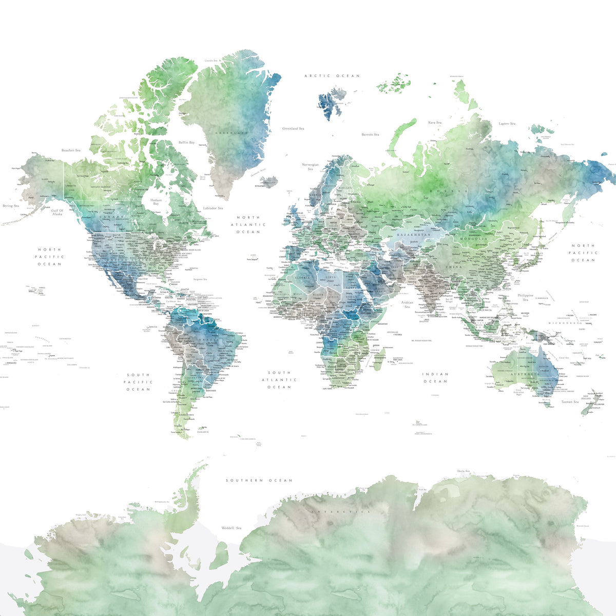 Soft Green Watercolor World Map Wallpaper