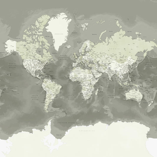 Neutral Green Watercolor World Map Wallpaper