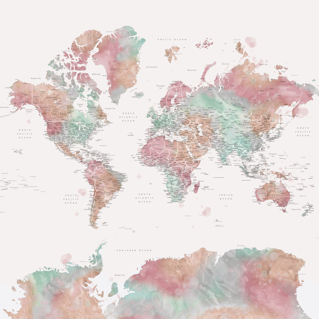 Pastel Watercolor World Map Wallpaper