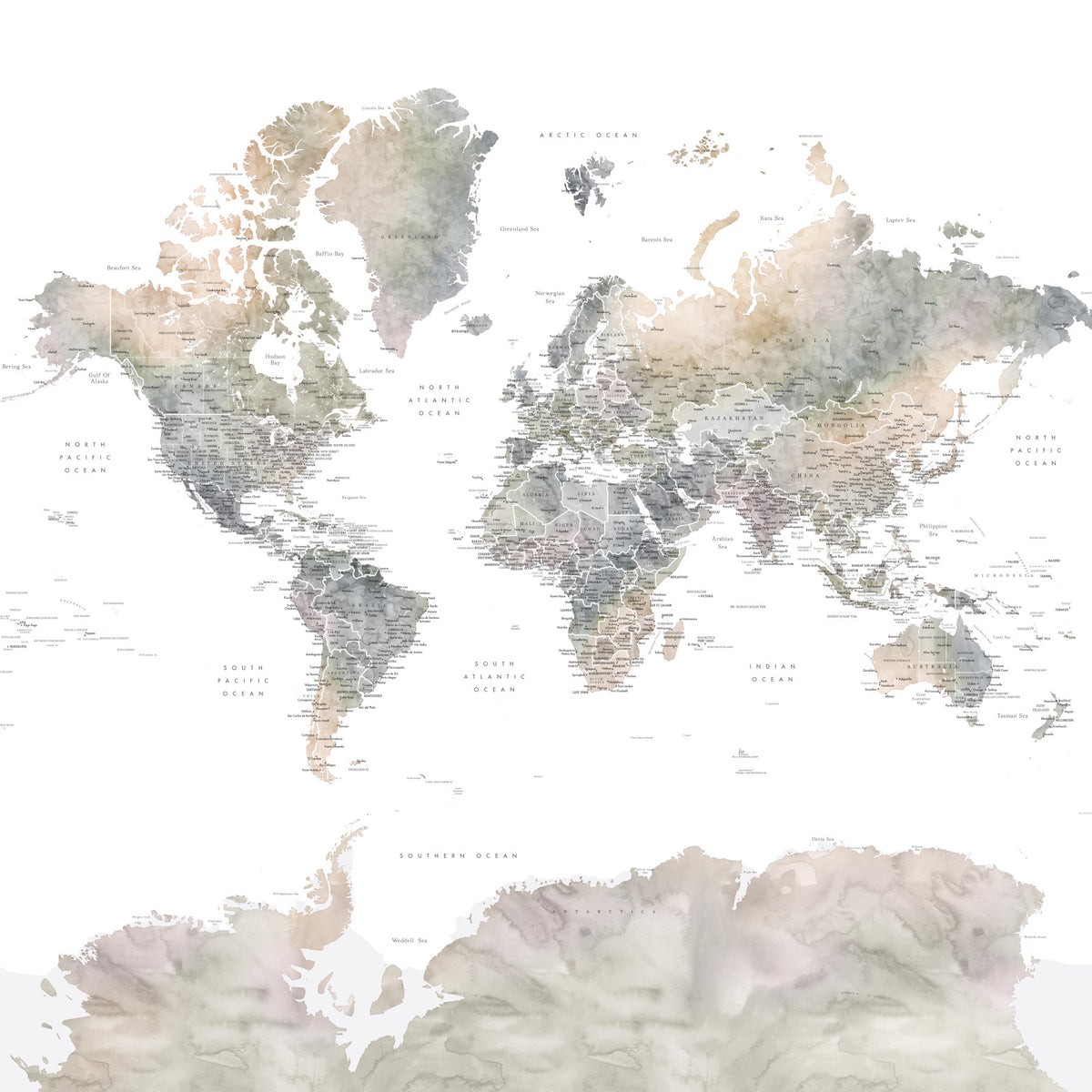 Earth Tones Watercolor World Map Wallpaper