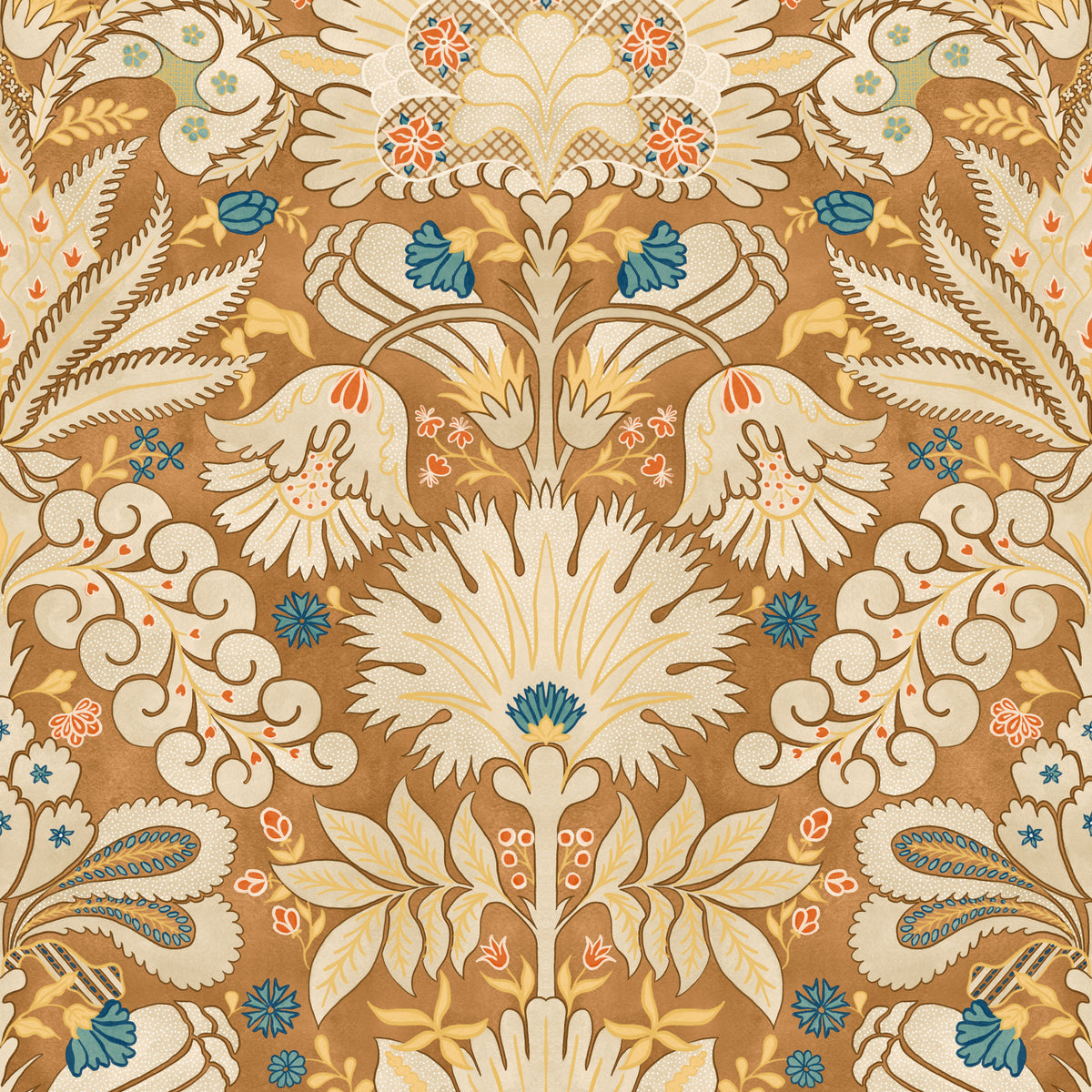 Botanic Damask Cream Rust Wallpaper in your room