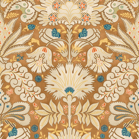 Botanic Damask Cream Rust Wallpaper