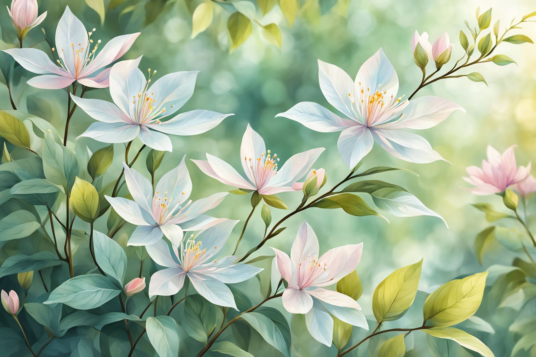 Whimsical White Blooms Wall Mural