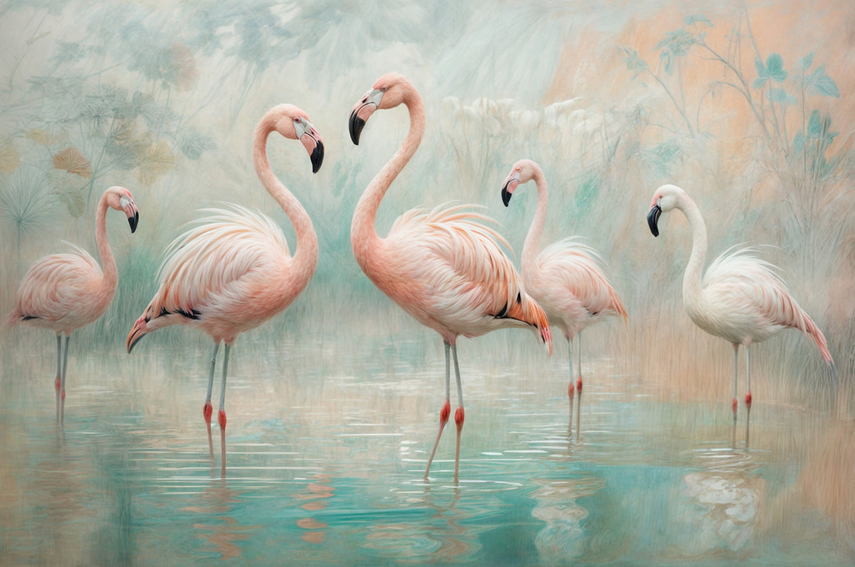 Serene Flamingo Lagoon Wall Mural in your room