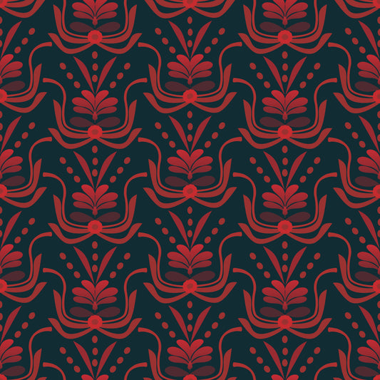 Stylized Botanical Damask Wallpaper
