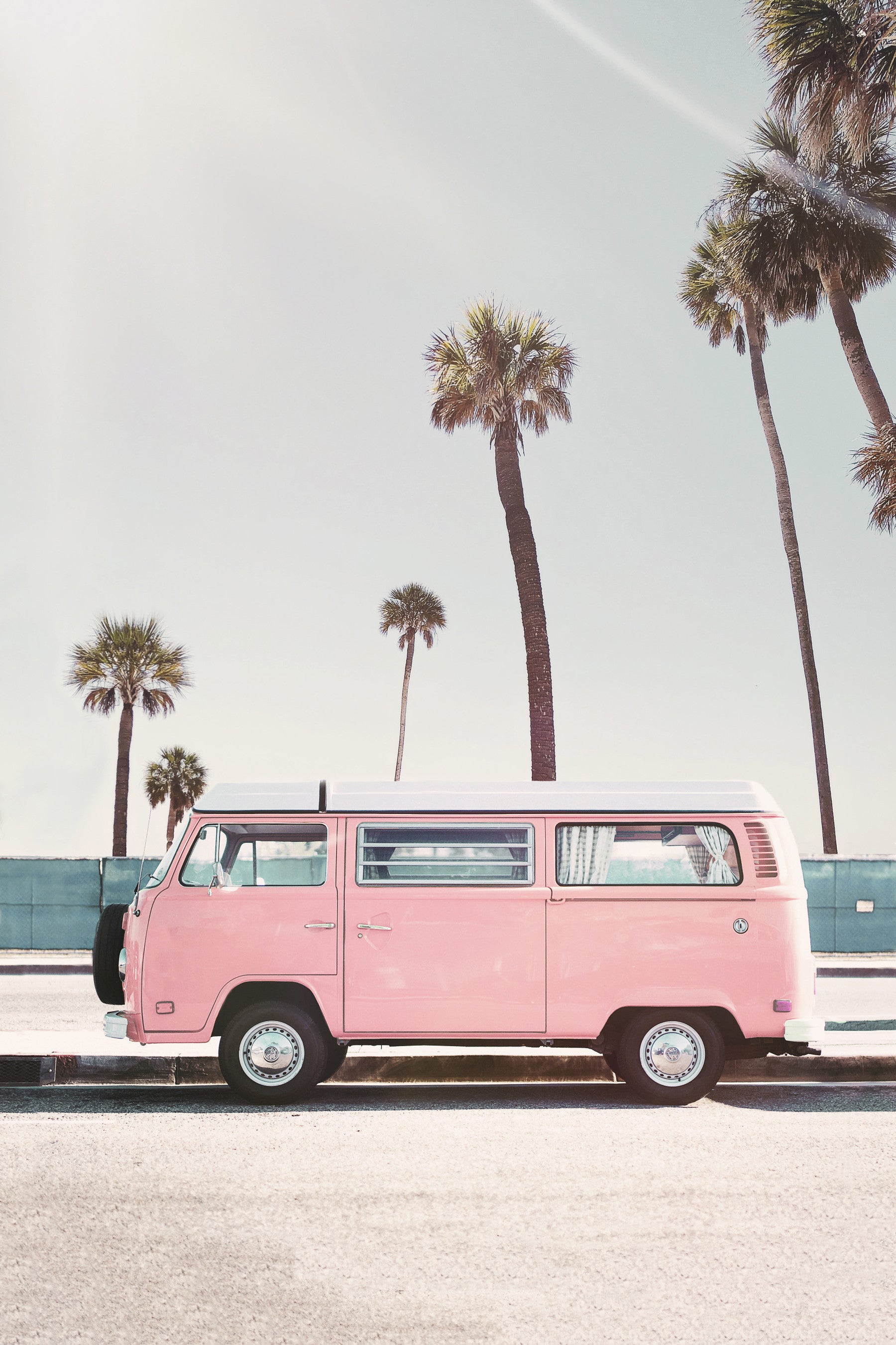 Pink Van Wallpaper Mural in your room — zoomed