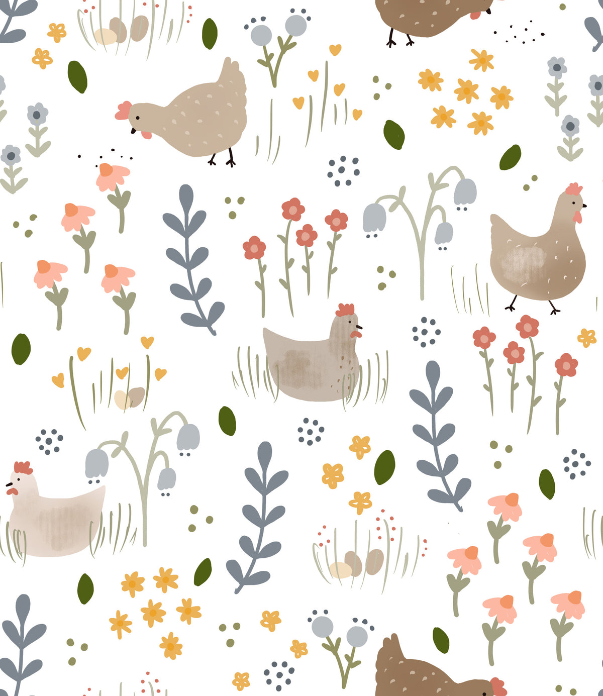 Floral Chicken Wallpaper in your room — zoomed