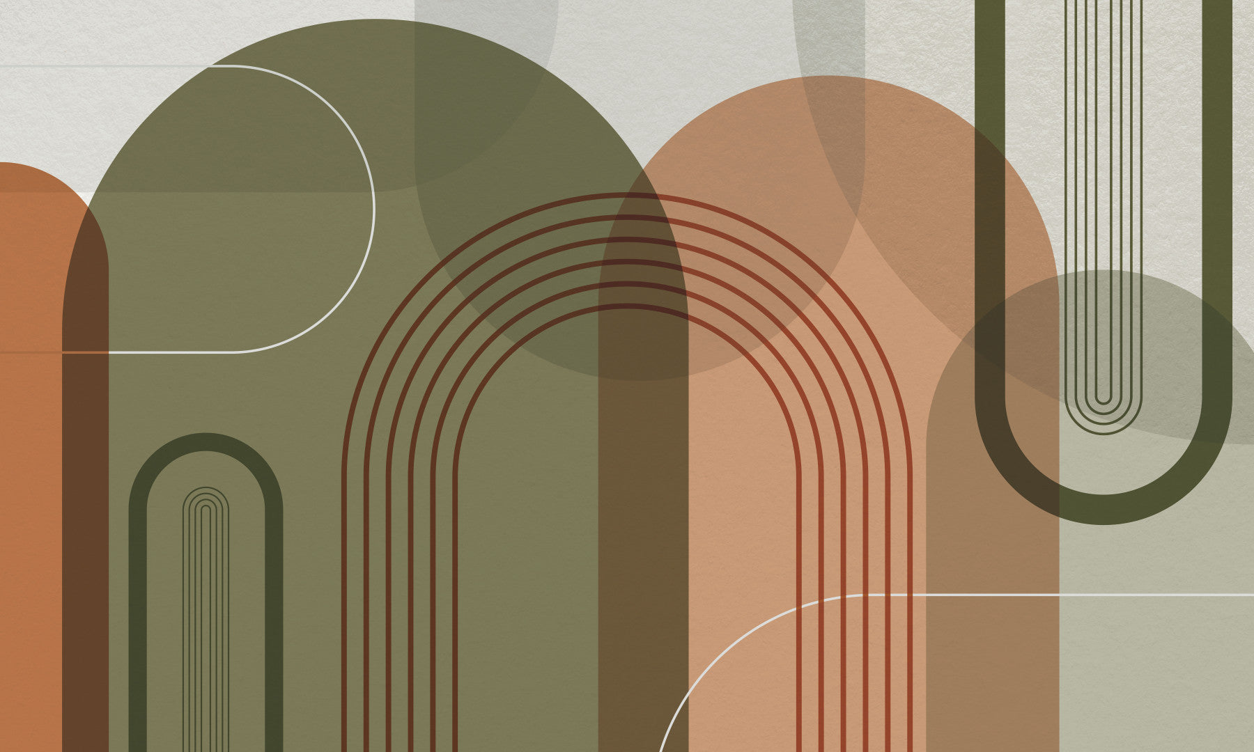 Abstract Arches Olive Green and Orange Wall Mural
