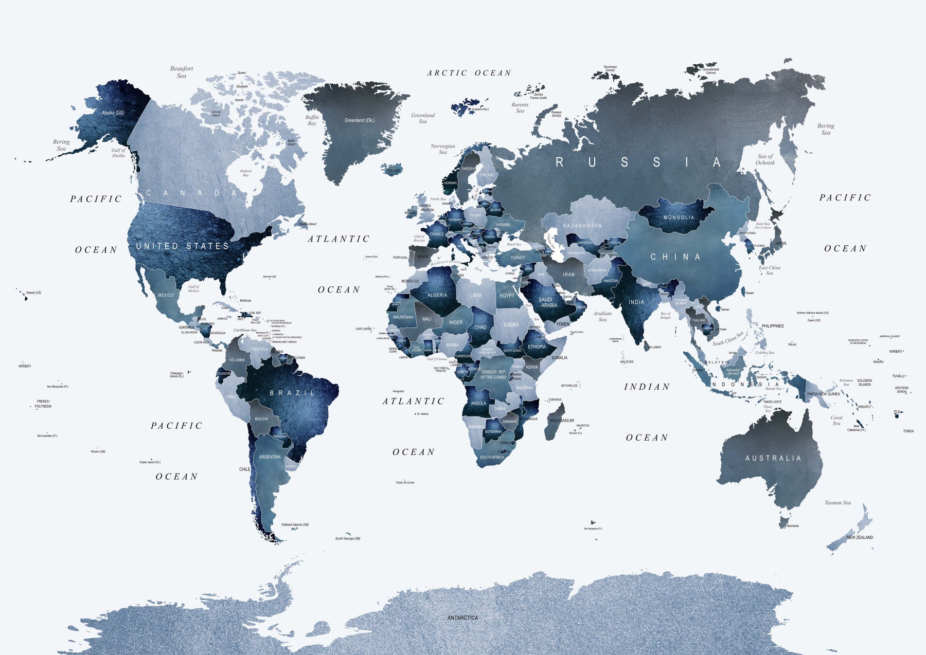 Blue World Map Wall Mural