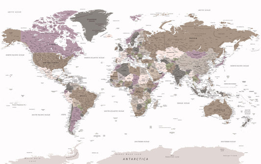 Detailed World Map Warm Neutrals Wall mural