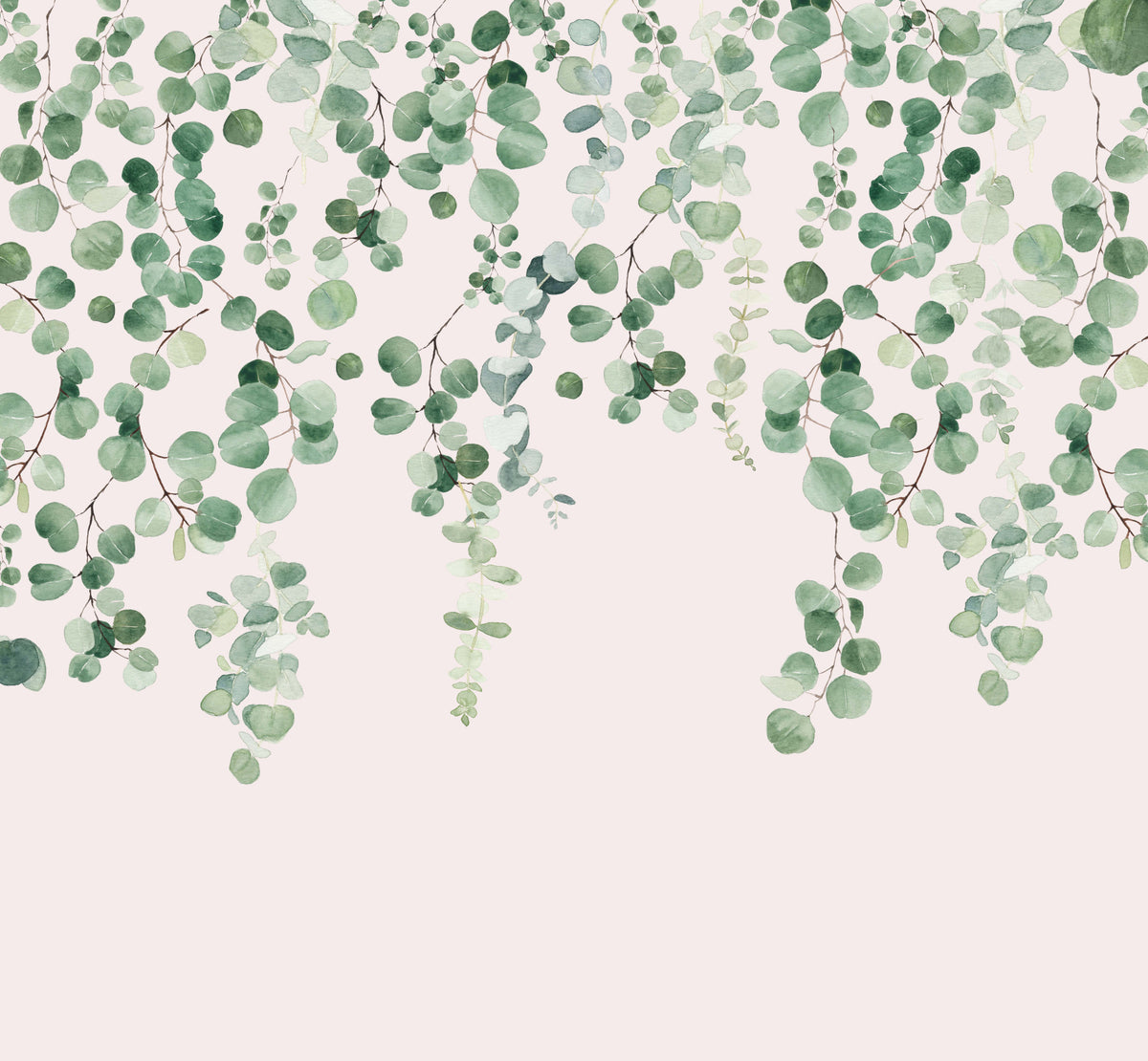 Eucalyptus Pink and Green Wall Mural in your room — zoomed