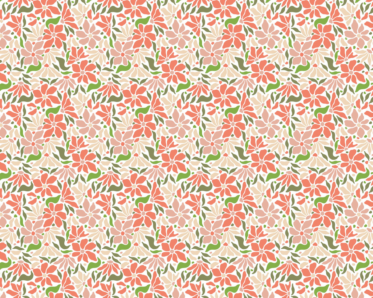Groovy Flowers Coral Green Wallpaper⁠ in your room — zoomed