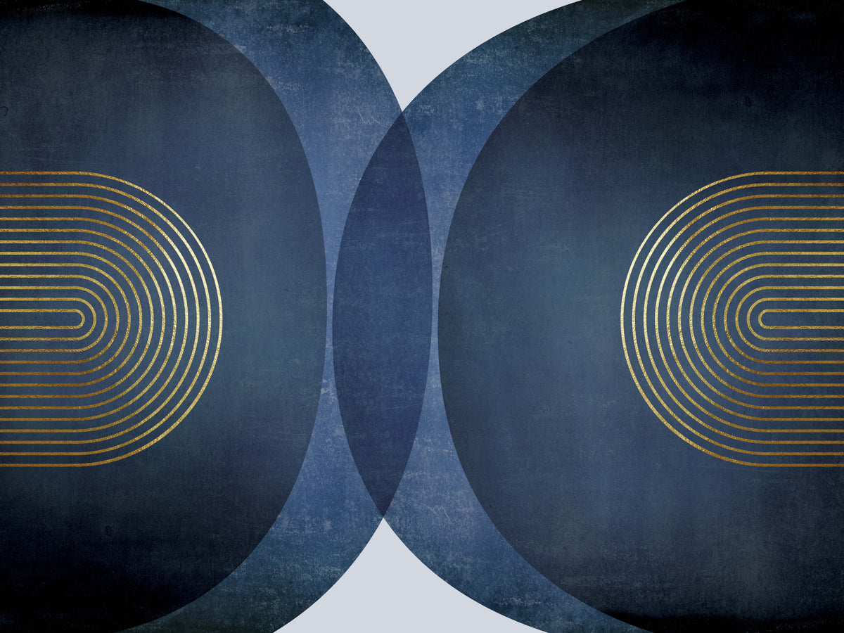 Modern Mid Century Blue Gold Wall Mural in your room