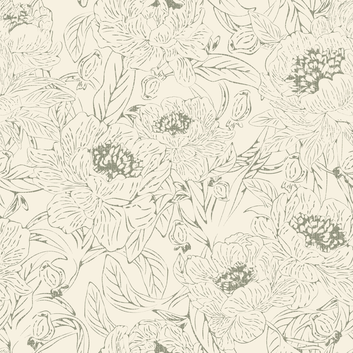 Romantic Peonies Line Art Green Wallpaper⁠ in your room