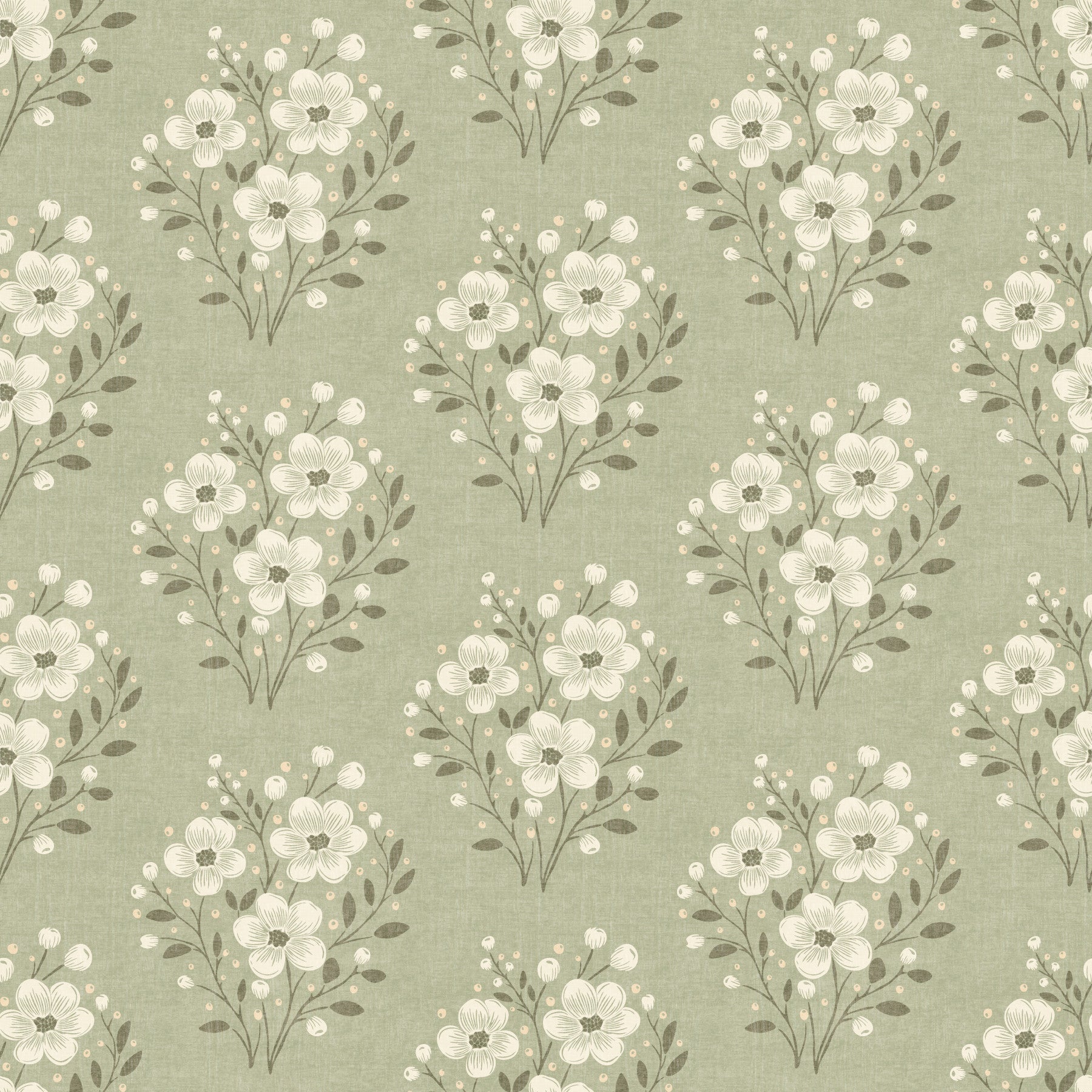 Timeless Floral Bouquets in Sage Green Wallpaper⁠