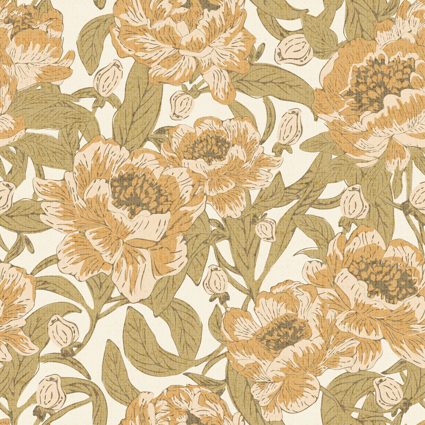 Romantic Peonies Mustard Gold Wallpaper⁠