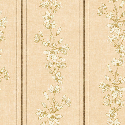 Vintage Bloom Stripes Floral  Soft Yellow Wallpaper⁠