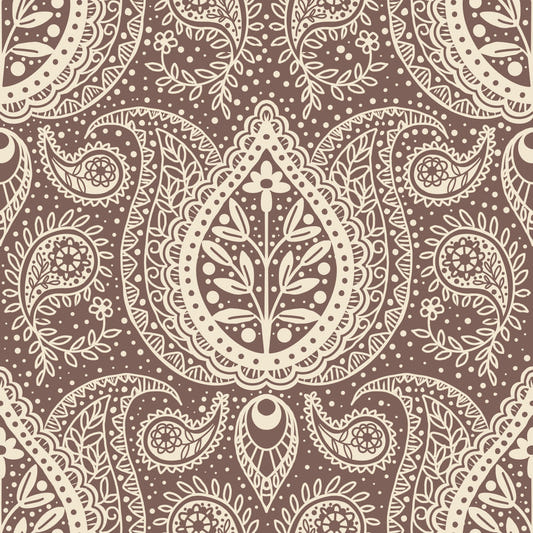 Subtle Botanical Paisley - mocha brown Wallpaper⁠