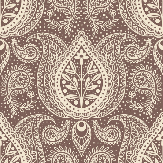 Subtle Botanical Paisley - mocha brown Wallpaper⁠