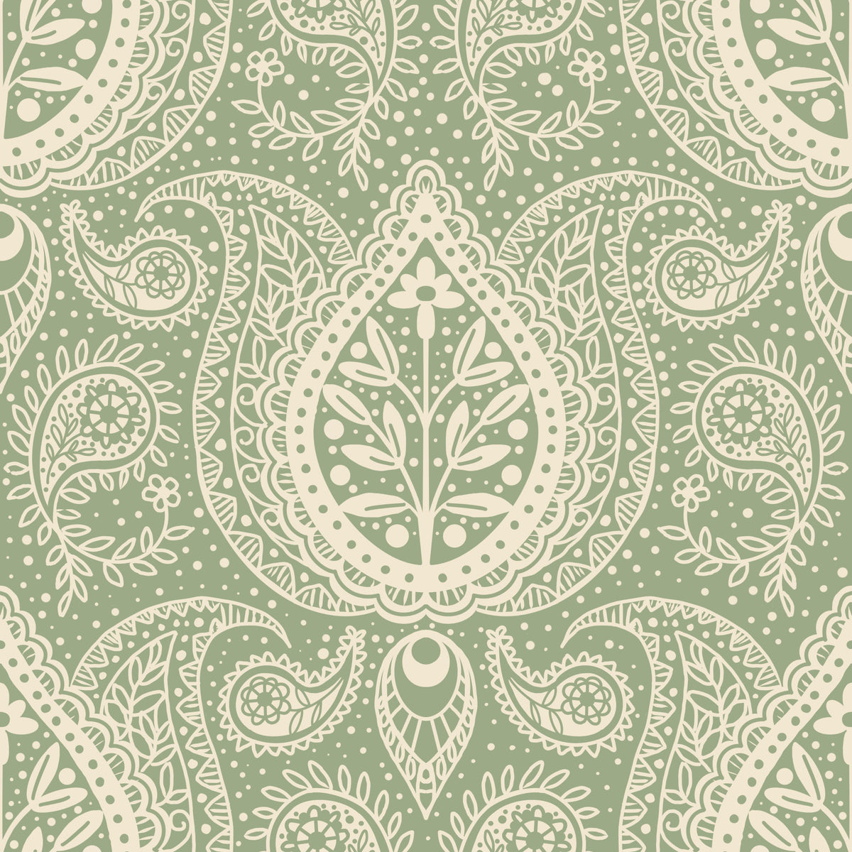 Subtle Botanical Paisley - Sage Green Wallpaper⁠ in your room